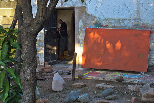 Detail from Rashid Jogee,(Making of:) Dudziro Series, 2013. Oil on Canvas.