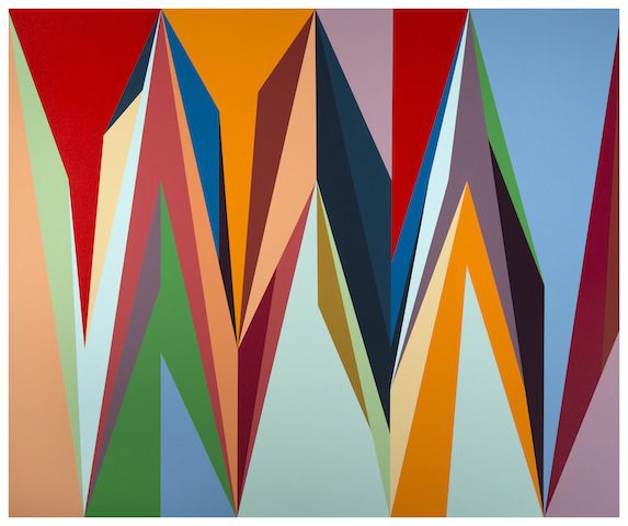 Odili Donald Odita, Accelerator, 2014, Acrylic on canvas 127 x 152.5cm © Odili Donald Odita. Courtesy Stevenson, Cape Town/Johannesburg. Photo: Mario Todeschini