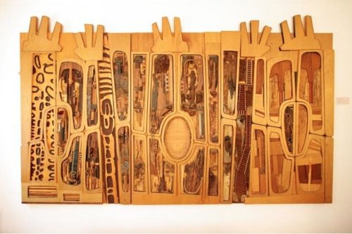 Noah Purifoy Black, Brown and Beige (After Duke Ellington), 1989 68 x 113 in. Sue A. Welsh Collection © Noah Purifoy Foundation Photo courtesy Noah Purifoy Foundation, by Seamus O' Dubslaine