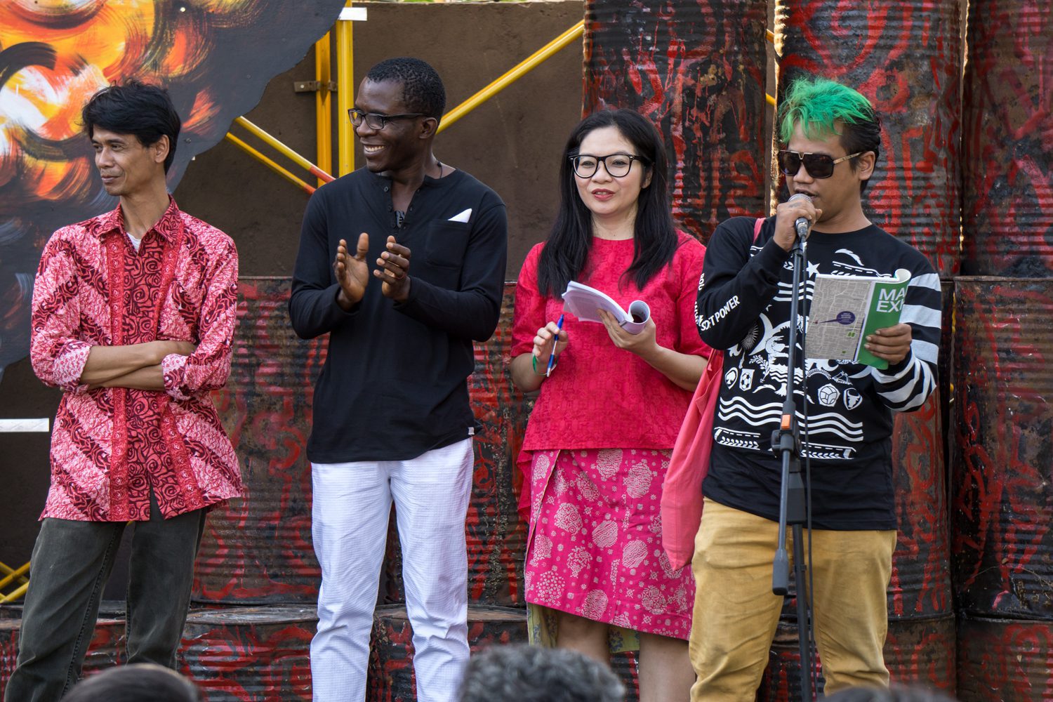 From left to right. Rain Rosidi (Artistic Director), Jude Anogwih (Associate Curator), Alia Swastika (Director Biennale XIII), Wok the Rock (Curator). Courtesy of Biennale Jogja