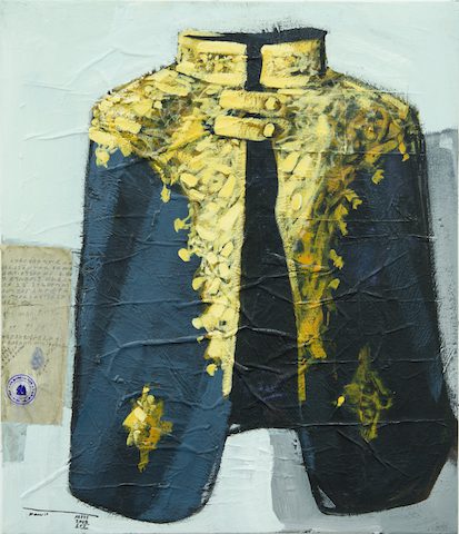 Dawit Abebe, Rank & Providence II, 2015. Acrylic on canvas & mixed media, 70cm x 60cm. Courtesy of the artist and Addis Fine Art