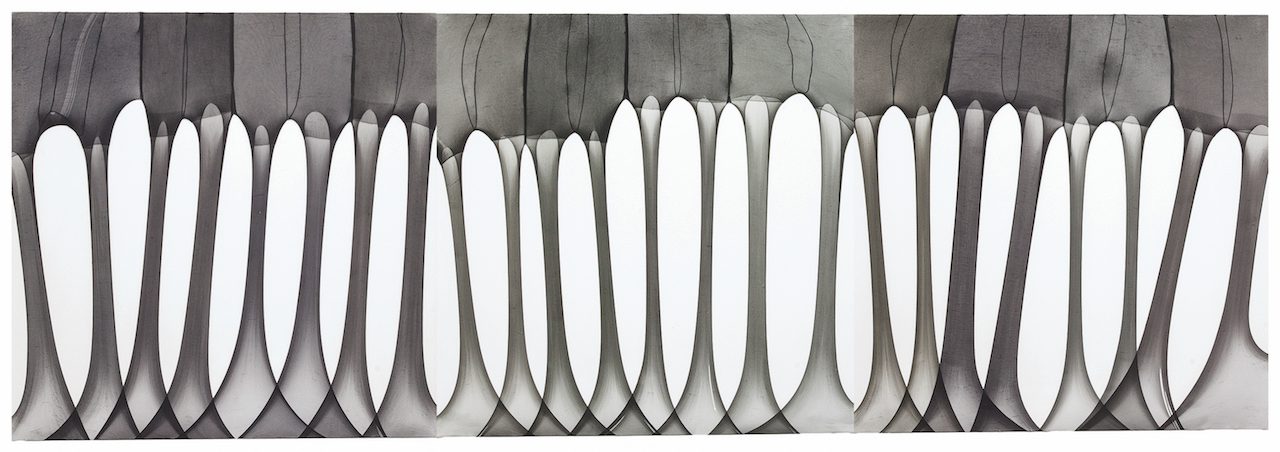 Turiya Magadlela, Untitled 8, 10 and 7 from the series Inequalities (2016) Nylon- and cotton pantyhose, thread and sealant on canvas. Courtesy of the artist and blank projects