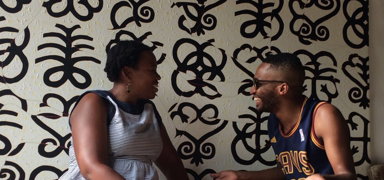 Accra Study Days, April 2016. Museum educator and researcher Thiago de Paula Souza (right) with artist Dineo Seshee Bopape (left), Accra Study Days, April 2016. Courtesy of the 32nd Bienal de São Paulo