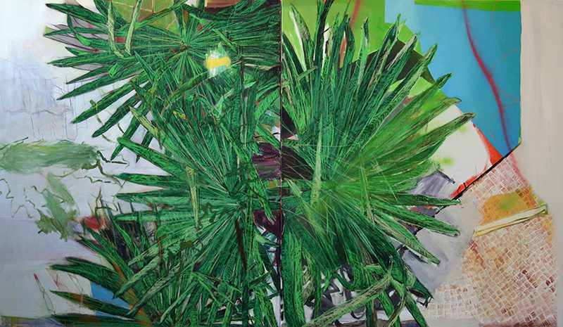 extensions to the lot line 2 (2017) Acrylic and mixed media on canvas, 140 x 240 cm