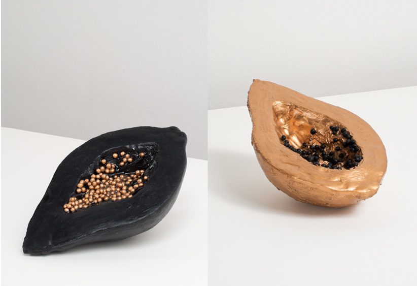 Valerie Piraino, Bad Seed, 2014 (1), Ravished, Famished, and Juicy (Half Papaya), 2014 (2)

