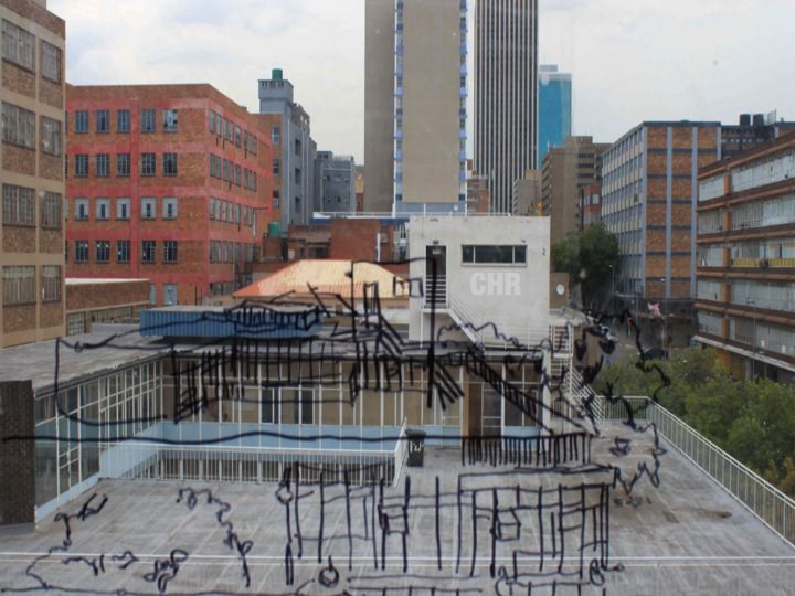 CHR Window with Drawing - A window with a sketch of a proposal of a work in public by Nothando Mkhize.