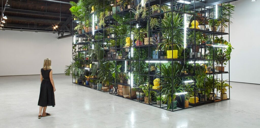 Rashid Johnson, 'Antoine's Organ' (2016), black steel, grow lights, plants, wood, shea butter, books, monitors, rugs, piano, 338 x 189 x 126.75 in 