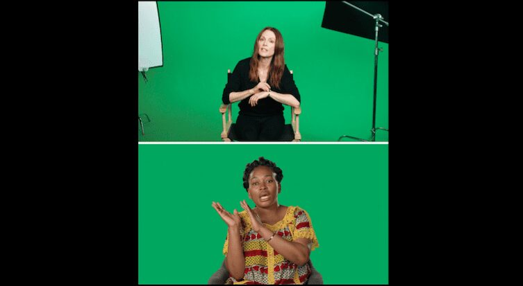 Love Story, 2016, featuring Julianne Moore and Mamy Maloba Langa, 7-Channel Installation: 7 Hard Drives
Duration: 73 minutes, 42 seconds, loop
Courtesy: Goodman Gallery