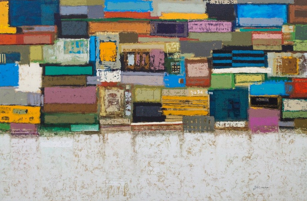 Addis Gezehagn Floating City IX, 2017 Acrylic on Canvas 146cm x 222cm