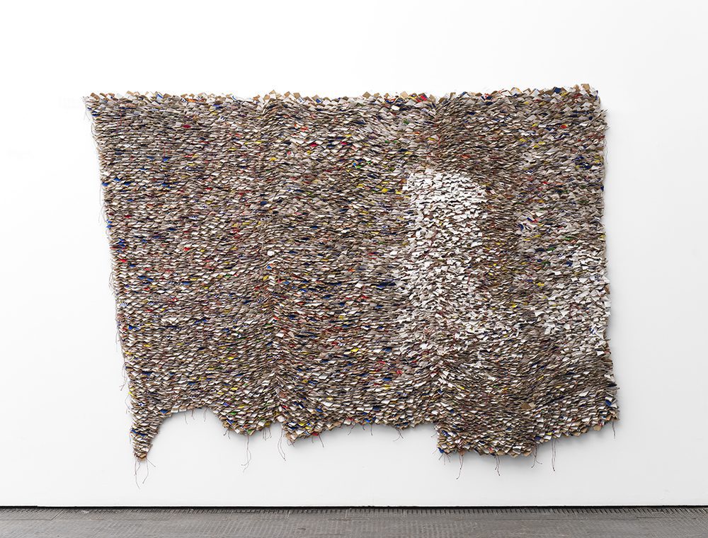 Wallen Mapondera| Tales From the Dumpsite | 2017 | Cardboard Stitched on Canvas | 193 x 273 cm