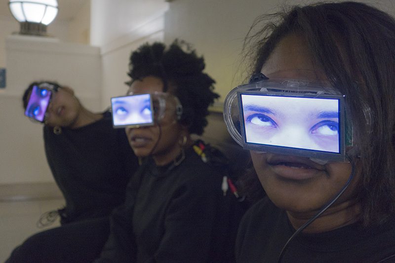 Sondra Perry, Young Women Sitting and Standing and Talking and Stuff (No, No, No), 2015. Performance documentation. Courtesy of the artist.
