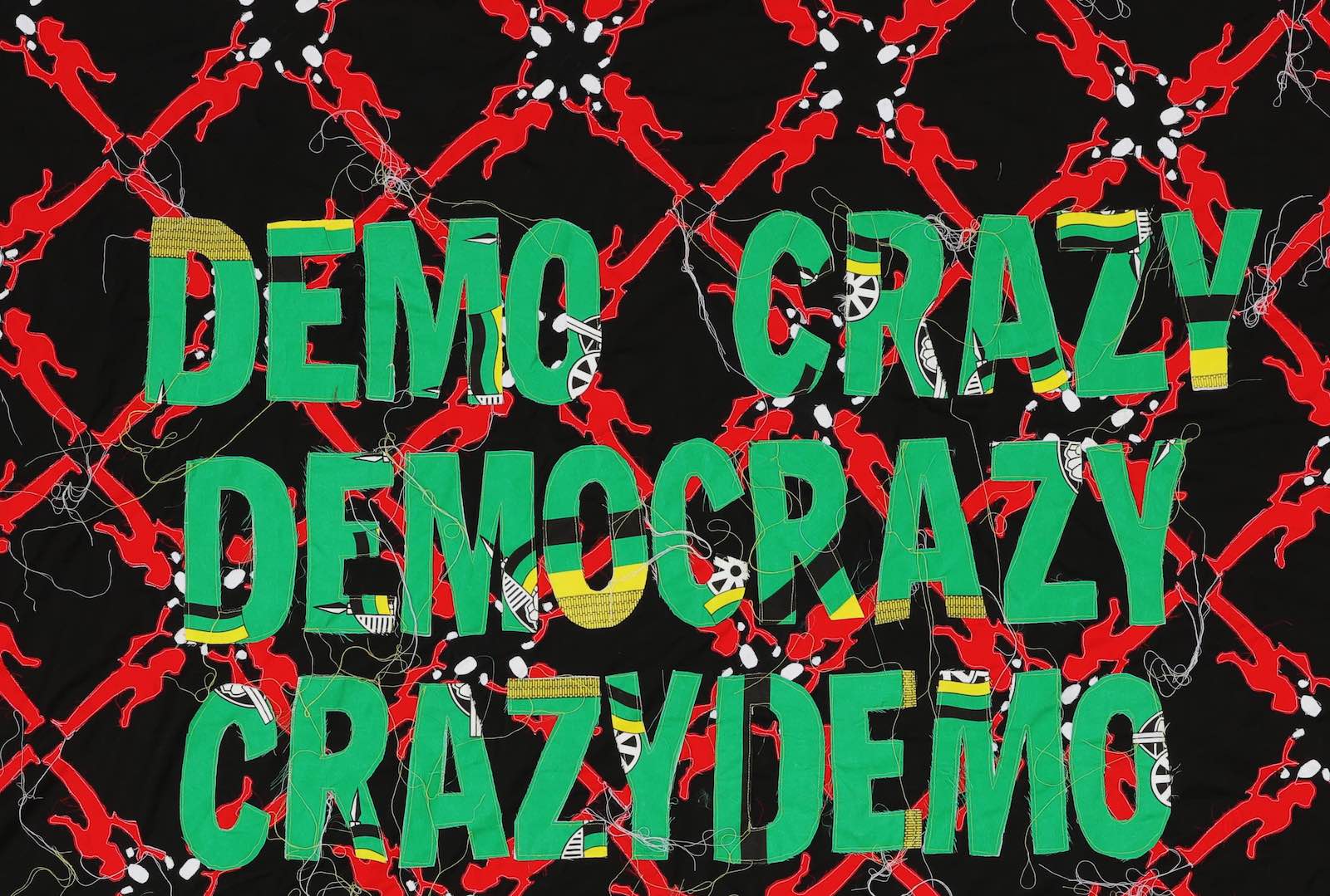 Lawrence Lemaoana, Crazy, 2017, Embroidery on kanga, 258 x 299 cm, 101 x 117 in. 