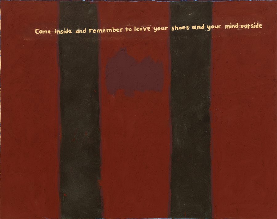 Mawande Ka Zenzile, Leave your mind outside, 2018. Cow dung, gesso and oil on canvas, 162 x 202cm. Courtesy of Stevenson.
