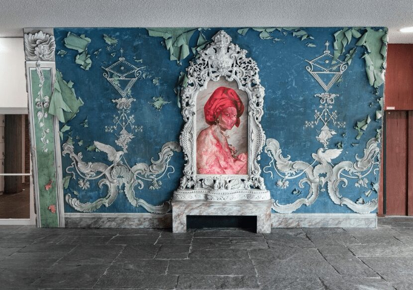 Firelei Báez, For Marie-Louise Coidavid, exiled, keeper of order, Anacaona, 2018. Oil on canvas, Installation view, 10.Berlin Biennale, Akademie der Künste (Hanseatenweg), Berlin. Courtesy Firelei Báez, Kaci Gupta Gallery, Chicago. Photo: Timo Ohler