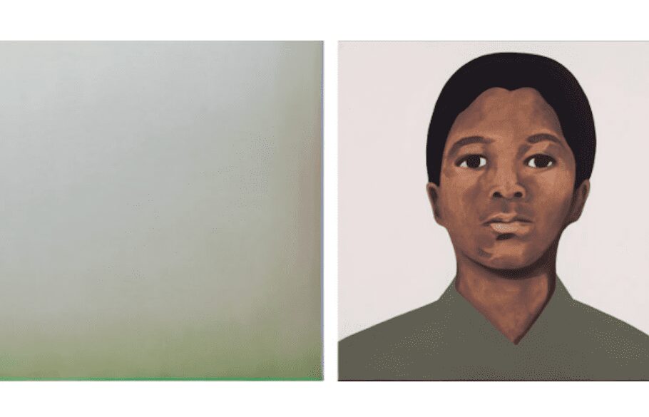 Sergio Lucena, When the Sea Is Filled with Moon, 2018 , Oil on canvas 180 x 180 cm - 70.86 x 70.86 in / Thenjiwe Niki Nkosi Nana (After Gladys Nana Nkosi) 2018, Oil on Canvas 50 x 50 cm cm / 19 3/4 x 19 3/4
