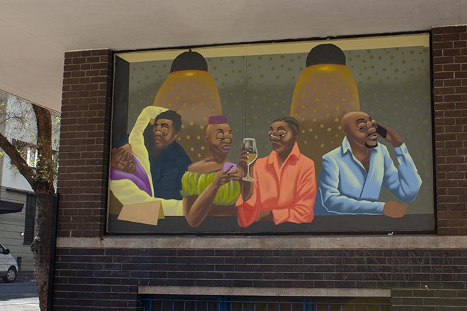 Dada Khanyisa, Another Round, detail of mural in progress as part of 9 More Weeks