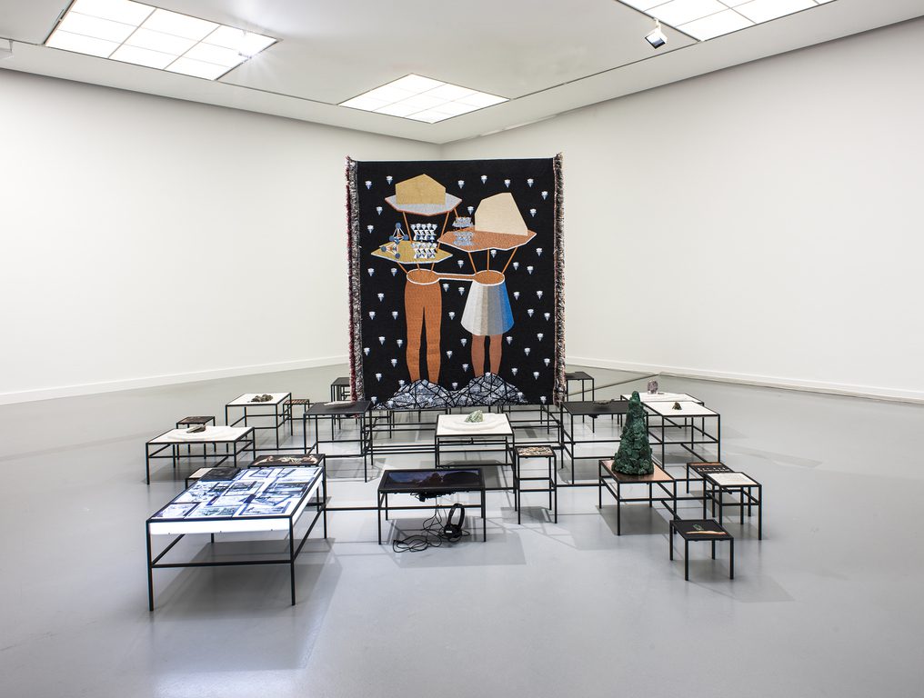 Otobong Nkanga, In Pursuit of Bling, 2014. Mixed media. Installation view of the exhibition Bruises and Lustre at MHKA, Antwerp, 2015. Commissioned and coproduced by Berlin Biennale for Contemporary Art with the support of Berliner Künstlerprogramm des DAAD, 2014. Photo by Christine Clinckx, MHKA. Courtesy of the Artist, Galerie in Situ, Fabienne Leclerc, Paris and Lumen Travo Gallery, Amsterdam.