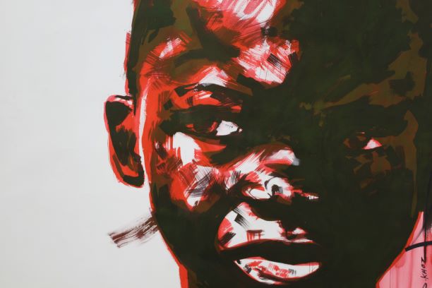 Sizwe Khoza. Memory Red II. 2018. Acrylic on paper. 141 x 139cm. 