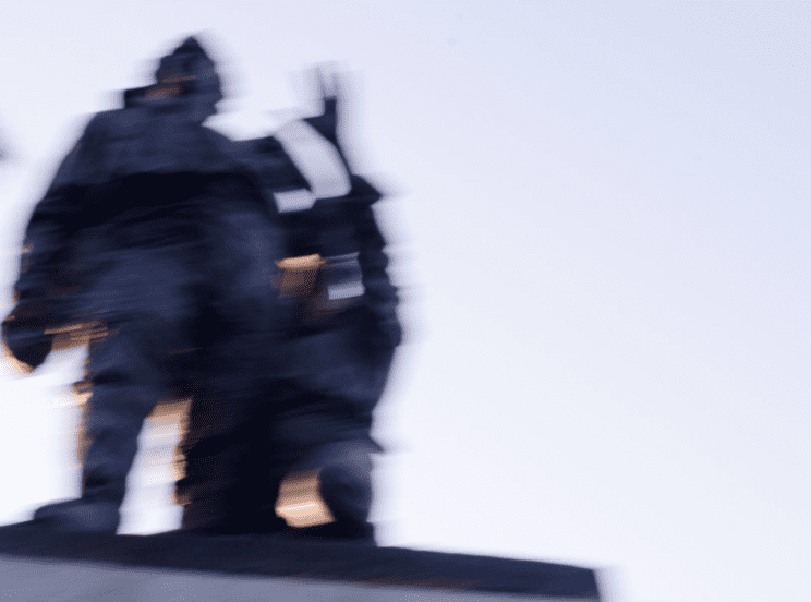 Wilmer Wilson IV, Across the blue concrete, red embers fly to me, 2018. Scalable wall vinyl, 156 x 210 in. 156 x 168 in. (diptych) Dimensions variable. Courtesy of Susan Inglett Gallery, NYC.