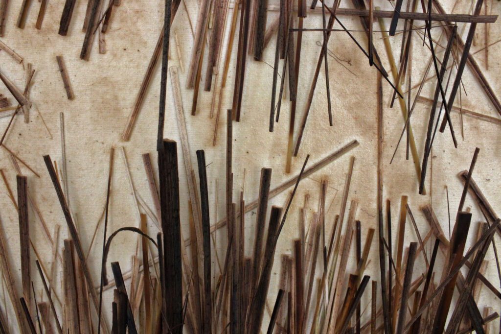 Simphiwe Buthelezi, Ehlathini, Straw on canvas, 55cm x 80cm, 2019. Courtesy the artist and Bag Factory Artists' Studios