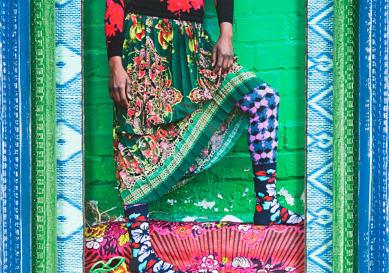 Hassan Hajjaj, Wamuhu Legs (Detail), 2014. 40 1/2 x 31 1/8 inches,
Metallic lambda print on dibond. Courtesy of projects+gallery.