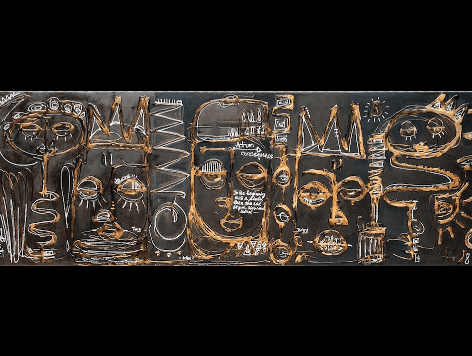 Stacey Okparavero, Kintu, 2018. Mixed media on canvas, 120cm X 45cm. Courtesy the artist and CCA Lagos.