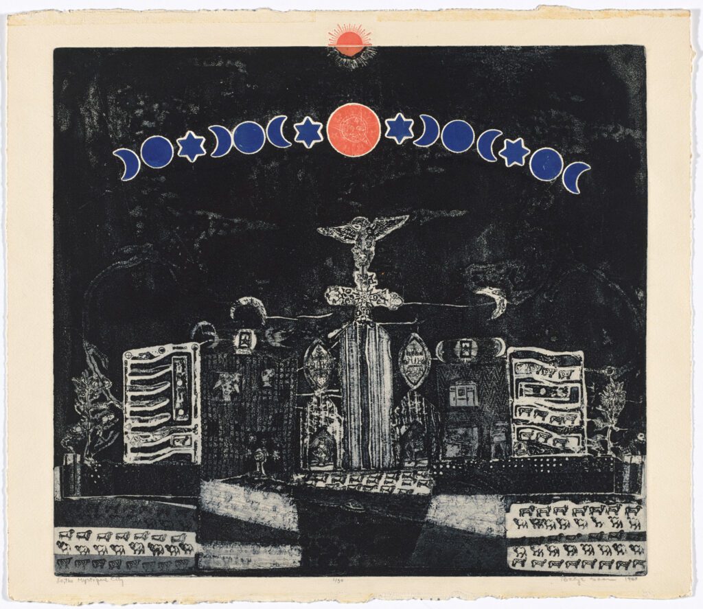 Betye Saar. Lo, The Mystique City. 1965. Etching with embossing, The Museum of Modern Art, New York. The Candace King Weir Endowment for Women Artists. © 2019 Betye Saar, courtesy the artist and Roberts Projects, Los Angeles. Digital Image © 2018 The Museum of Modern Art, New York, Photo by Rob Gerhardt