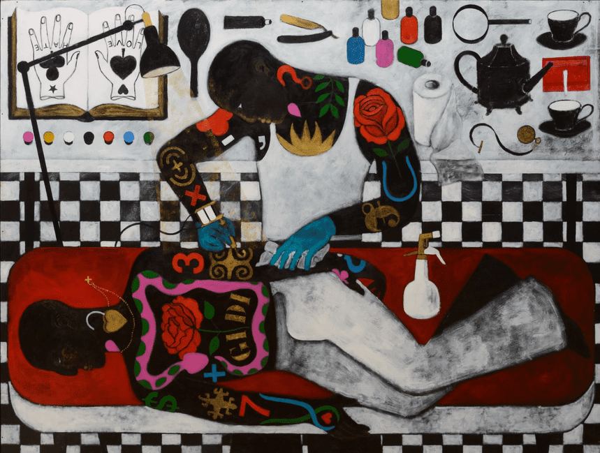 Abe Odedina, Birds of Paradise, Acrylic on plywood, 115 x 150 cm. Courtesy of Serge Tiroche's personal collection
