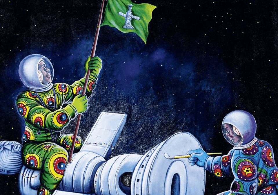 Monsengo Shula, Roi satellite (Detail), 2012. Acrylic on canvas, 140 x 140 cm. Farida and Henri Seydoux Collection © westudio.fr 