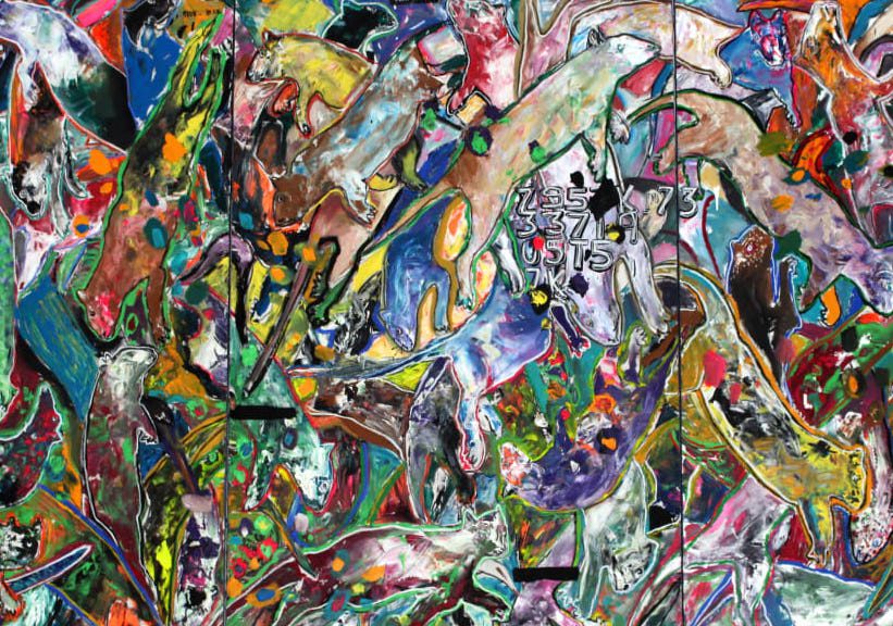 Soly Cissé, Untitled (Triptych, Detail),2018. Acrylic and oil pastel on canvas, 210x 420 cm.
