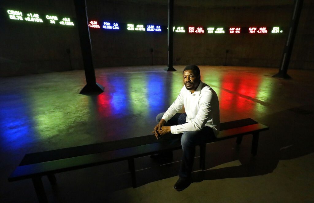 Nigerian artist Emeka Ogboh at the unveiling of his installation 'The Way Earthly Things Are Going' (2017), at the Tate Modern in London. Photo: Philip Toscano/Press Association 