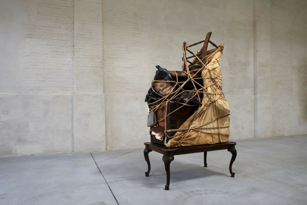 Installation view of The Vesper Project by Titus Kaphar at The Warehouse. Organized by Maruani Mercier Gallery, 2019. Courtesy the gallery.