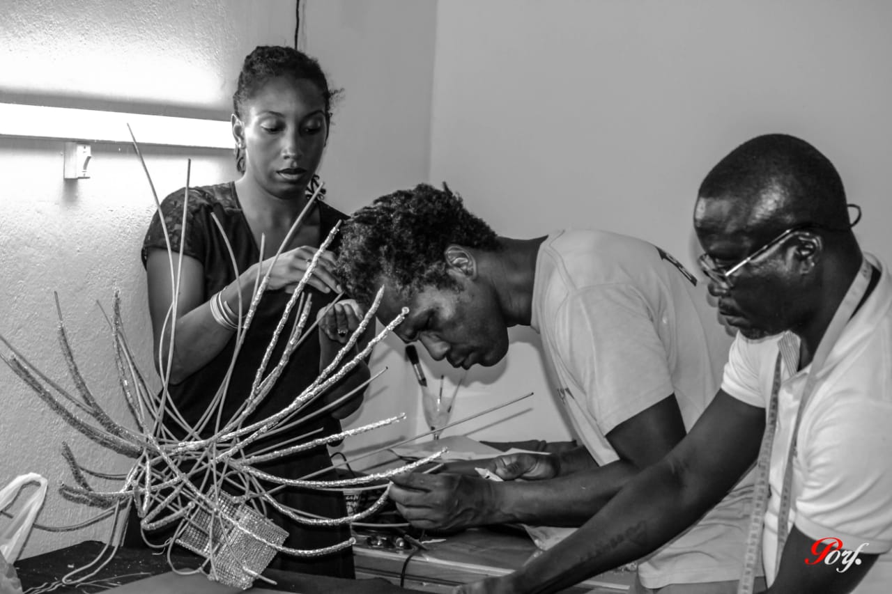 Ayana V. Jackson (left) working with Muambi Wassaki (middle) in the studio. Photo: AIR