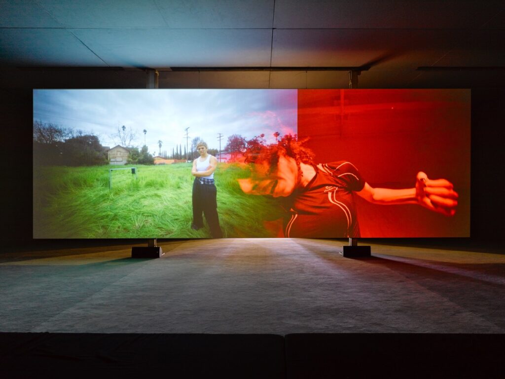 Wu Tsang, “We hold where study”, 2017, Installation view Wu Tsang, Devotional Document (Part II), Kunsthalle Münster, Münster, 2017 
Photo: Roman Mensing, courtesy the artist & Galerie Isabella Bortolozzi, Berlin
