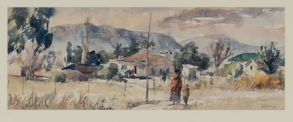 Durant Sihlali, 'Mount Frere (Transkei Town Scape in Winter)', 1975, Water colour on Paper, 89,3cm x 41,5cm