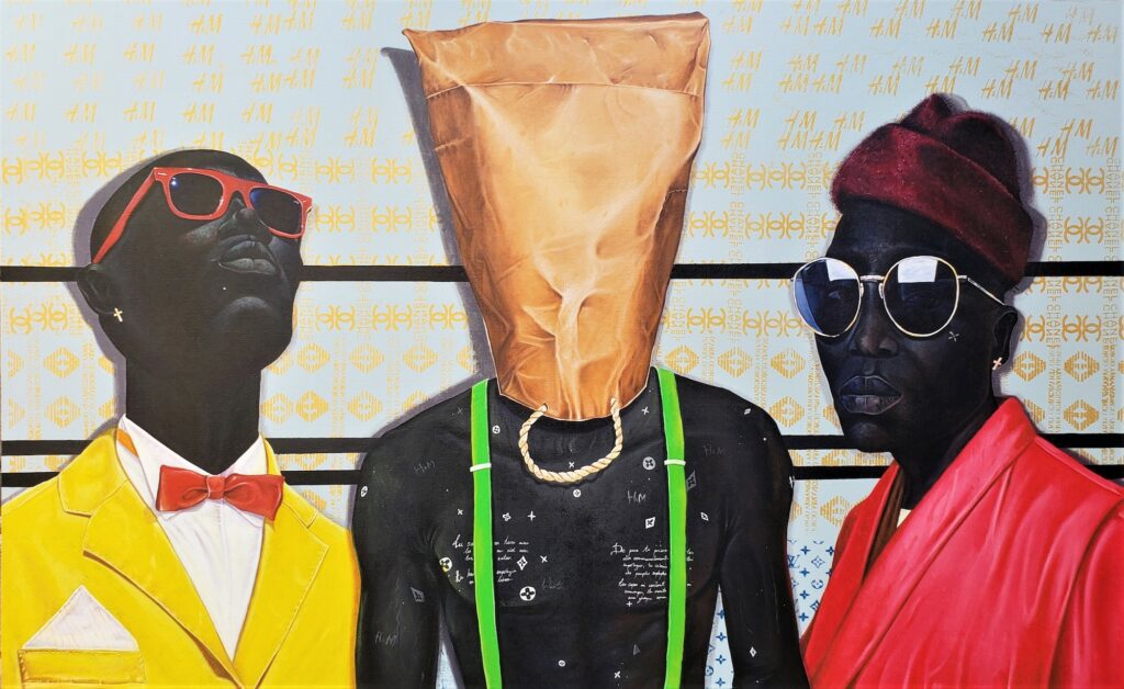 Anjel Boris, Question Mark, 2019, Acrylic and posca on canvas, 133 by 7cm. Image courtesy of Out Of Africa and @artxlagos