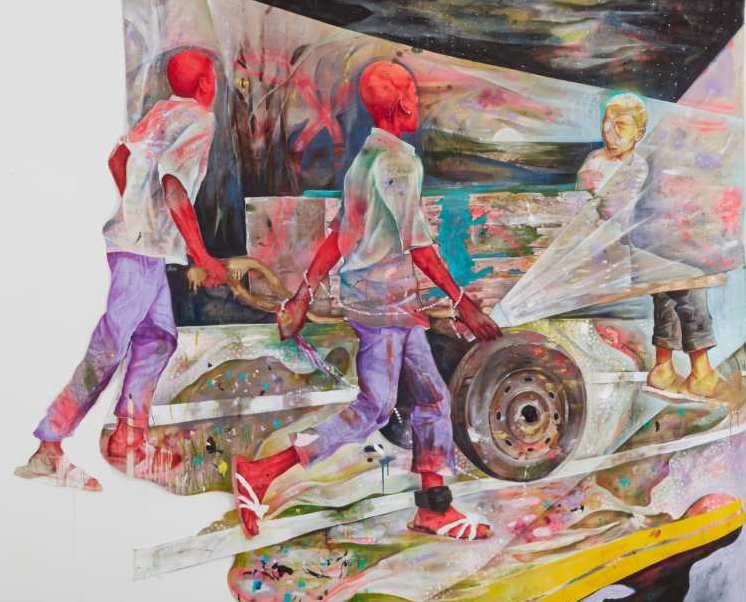 LAVAR MUNROE, “A Stranger,” 2019 (acrylic on unprimed canvas, 84 x 96 inches / 213.4 x 243.8 cm). | © Lavar Munroe, via Jack Bell Gallery