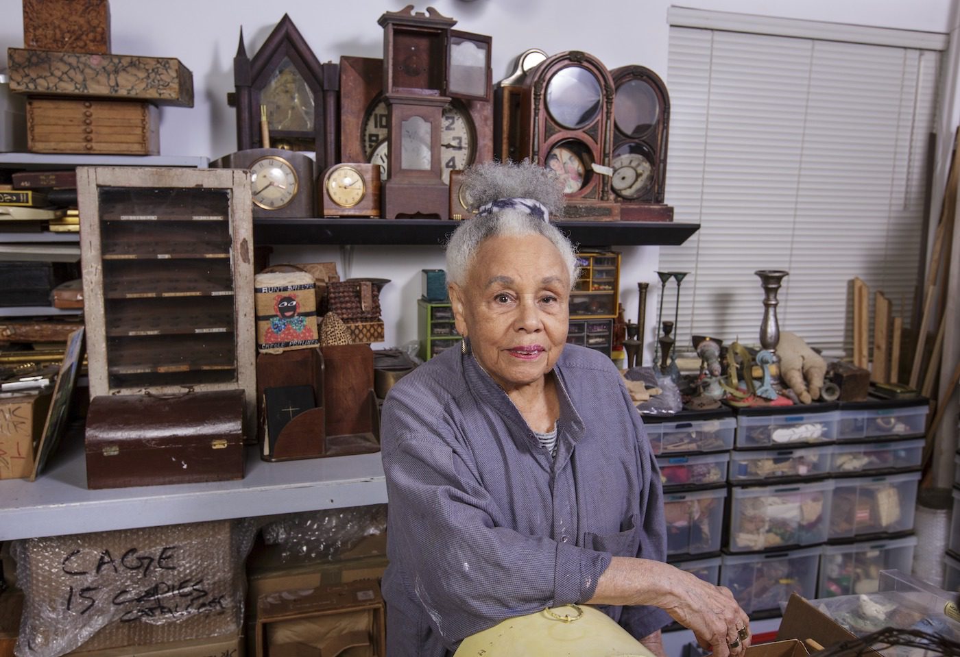 Betye Saar in her studio in Los Angeles, CA. March 1st, 2019. Photo by ©David Sprague 2019