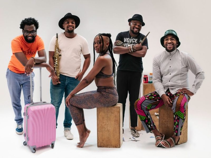 The 2020 Standard Bank Young Artists (left to right) Jefferson Tshabalala (Theatre), Sisonke Xonti (Jazz), Lulu Mlangeni (Dance), Blessing Ngobeni (Visual Art) and Nthatho Mokgata (Music).