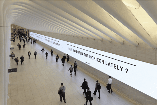 Yoko Ono, HAVE YOU SEEN THE HORIZON LATELY?, 1967/2019.
Installation view of The Reflections Project organized by the Lower Manhattan Cultural Council, New York
Photographer: Isabel Asha Penzlien.
Copyright Yoko Ono