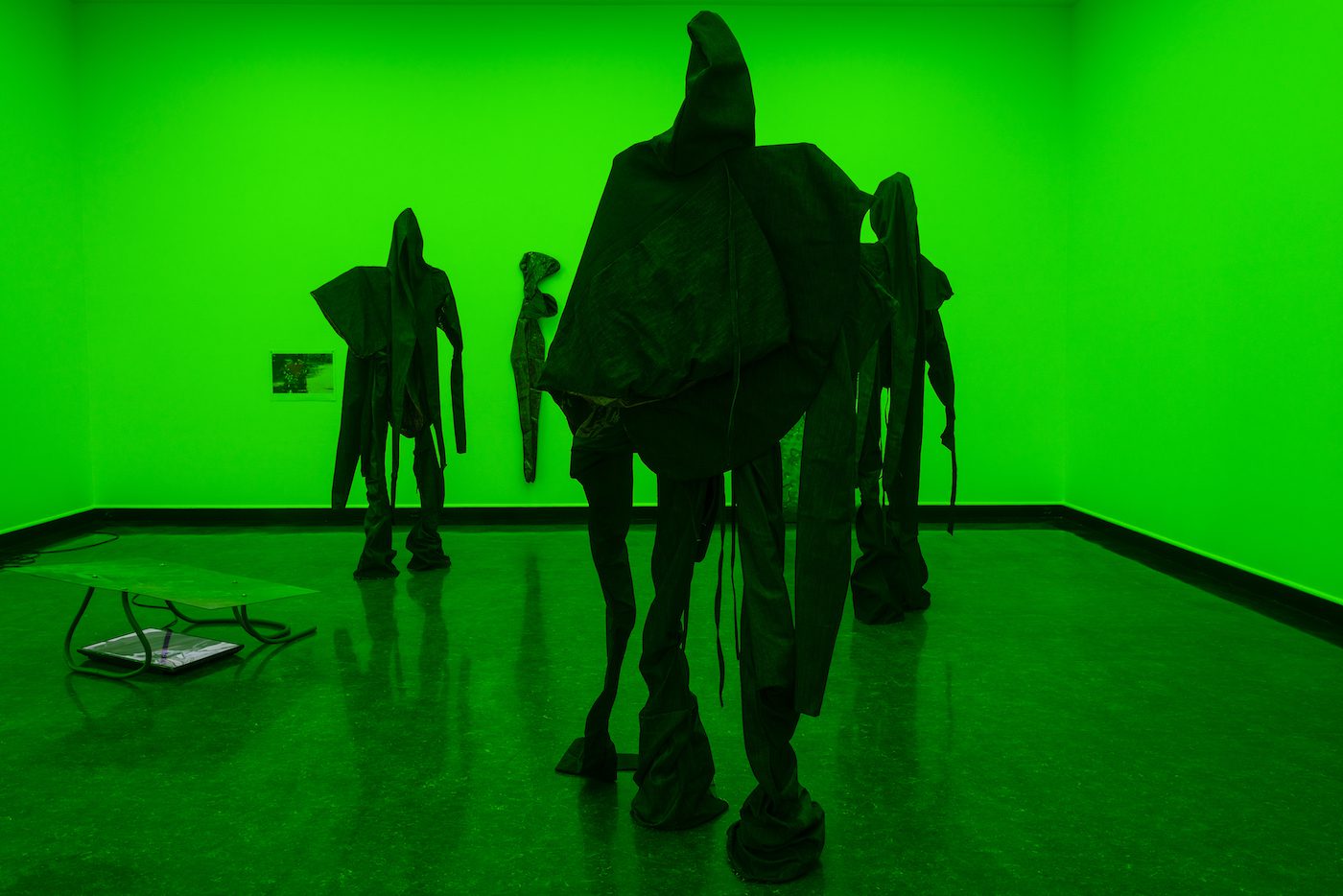 Installation view, Sandra Mujinga, SONW – Shadow of New Worlds, Bergen Kunsthall, 2019.
