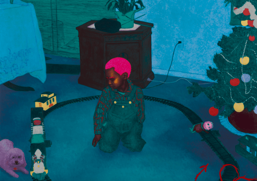 Arcmanoro Niles, Never Knew What Little Time We Had (I Lost The Nameless Things)
(Detail), 2019. Oil, acrylic and glitter on canvas
57 x 78 inches