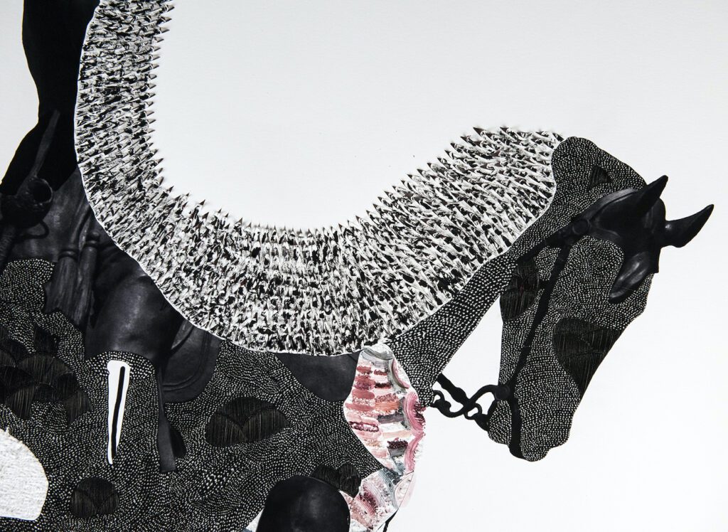 Nate Lewis, Probing the Land V (2020)
44 x 60 in. Hand-sculpted inkjet print, ink, graphite, frottage. Image courtesy of the artist and Fridman Gallery