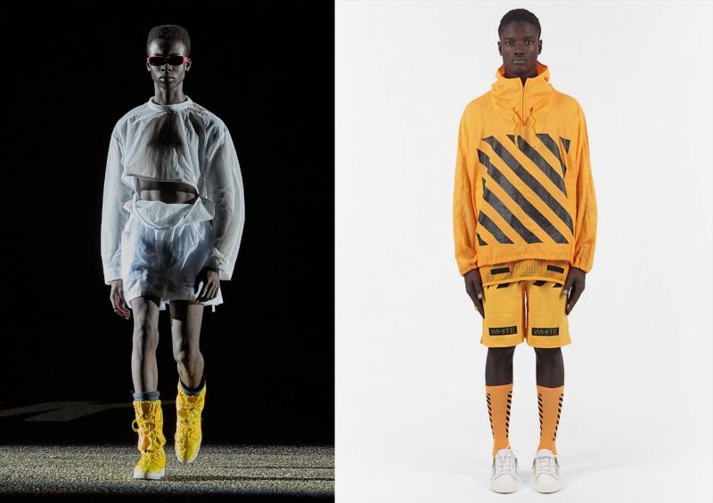Off-White™ c/o Virgil Abloh, Spring/Summer 2018, Look 11 and Autumn/Winter 2014, Summer/Spring 2014; courtesy of Off-White™ c/o Virgil Abloh. Photos by Fabien Montique and Enrico Ranzato.