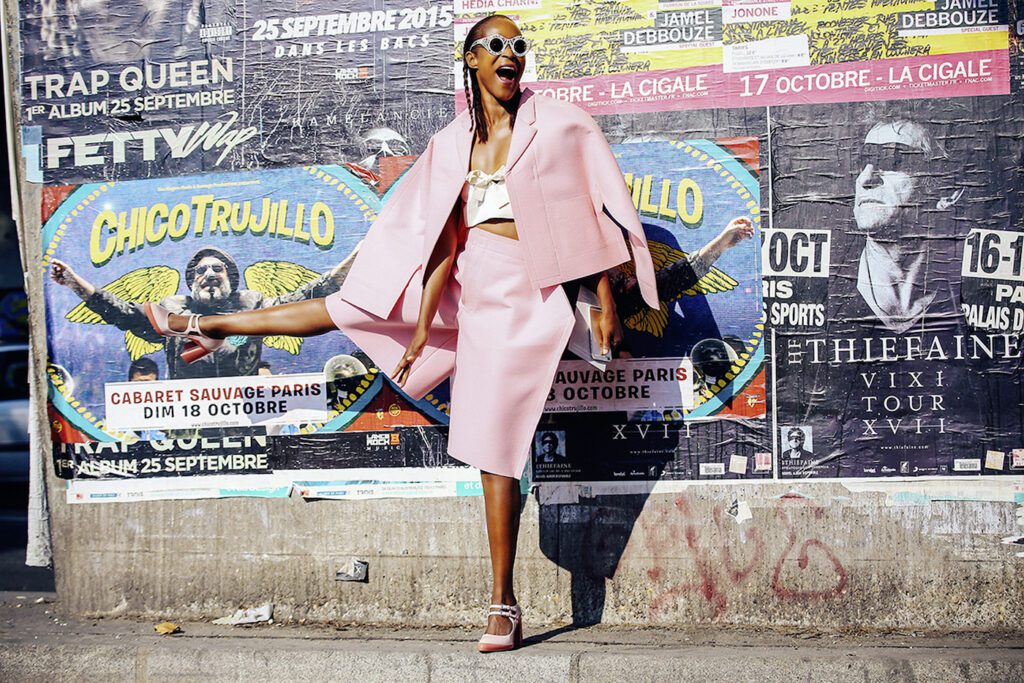 Michelle Elie wearing Comme des garcon; Paris 2015. Photo: Luigi Ciacco