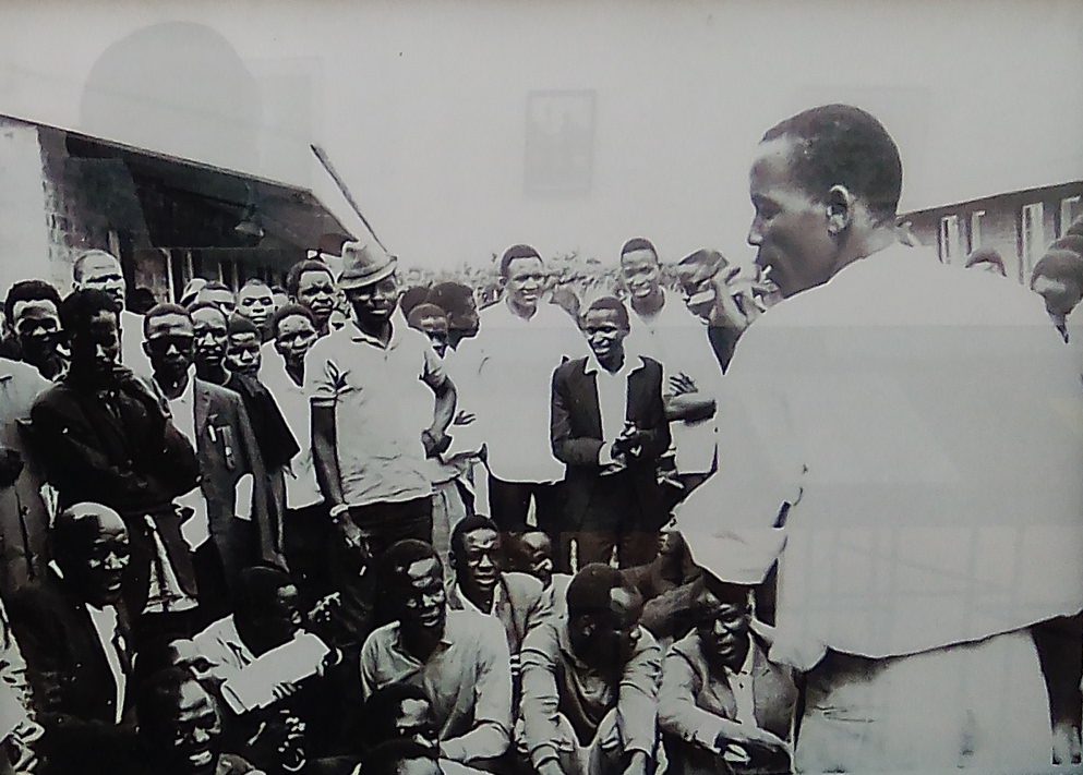 Josiah Tongogara as a young activist in Zambia. Installation view at Zimbabwe National Art Gallery. Photo: Tinashe Muchuri