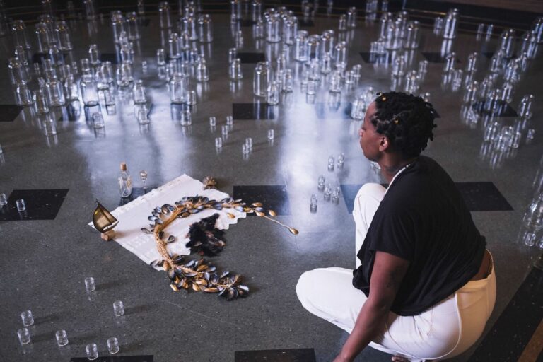 Skillman Library: Bree Gant, Otherlogue, 2019, glass jars, mussels, iron, resin, bees, cowries. Photo: Kashira Dowridge