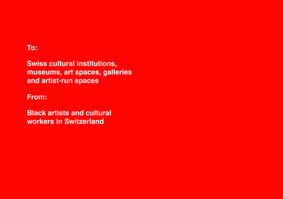 On Anti-Blackness: An Open Letter to Swiss Institutions