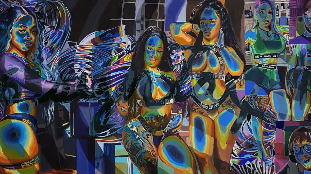 Caitlin Cherry, 69 Syntax City, 2020. Oil on canvas, 58 x 102.5 inches. Image courtesy of the artist and The Hole NYC