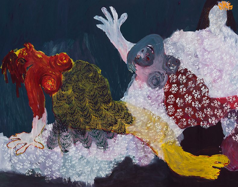 Portia Zvavahera, Embraced and Protected in You (Detail), 2016. Oil-based printing ink and oil bar on canvas, 210 x 400cm. 